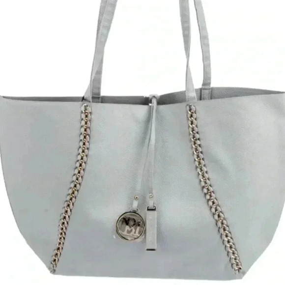 NWT Badgley Mischka Grey with Gold Decorative Chain Pebbled Tote - Picture 3 of 5